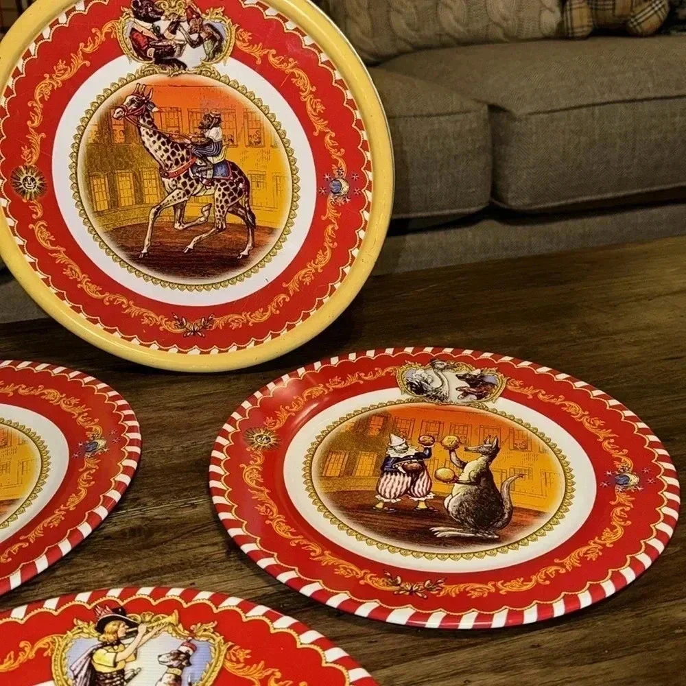 VTG 2006 Restoration Hardware RH Circus Themed Set Of 3 Tin Plates Tin Container